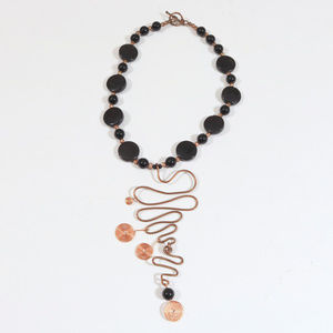 Modern Black beads & Copper Statement Necklace 16"